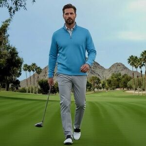 Peter Millar Ace Cotton-Modal Quarter-Zip Pullover Men’s Medium Blue Golf